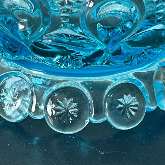 Westmoreland Glass Covered Candy Dish // Moon and Stars Pattern // Aqua Blue - Picture 3 of 9